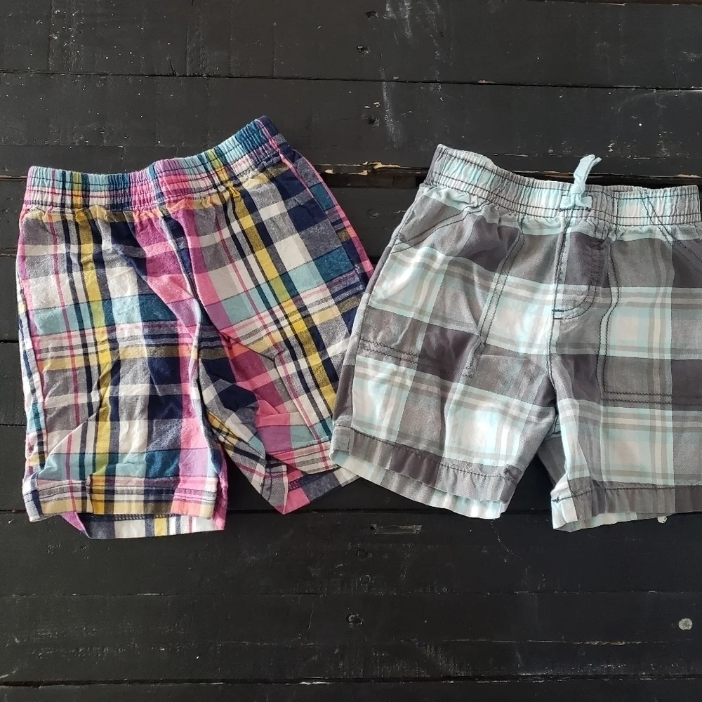 Bundle of 2 Plaid Shorts Carter's Healthtex Baby Boy 24 Months Blue Pink Grey